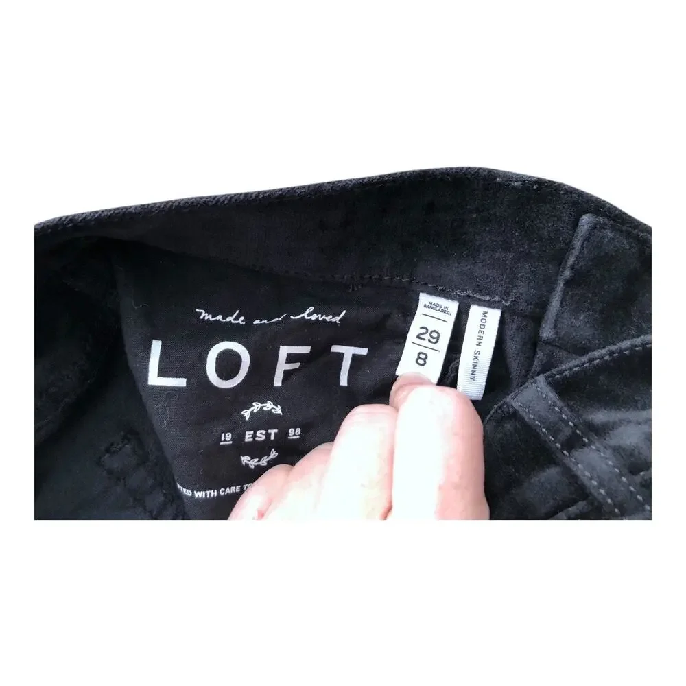 Ann Taylor Loft Modern Skinny Velvet Pants Black Mid Rise Stretch 29/8 Ankle